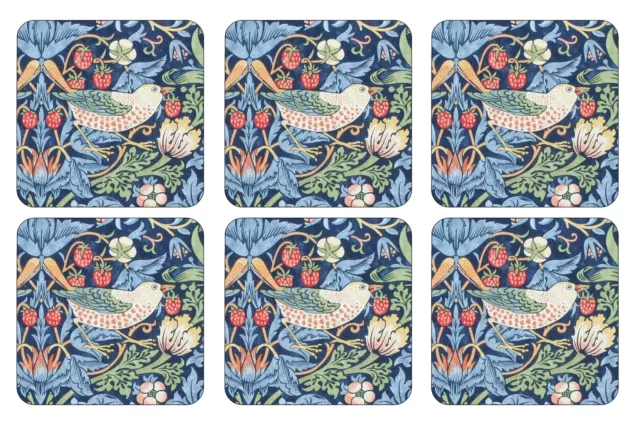 Spode Morris & Co Strawberry Thief Blue Coasters Set of 6 Cork Backed Pimpernel