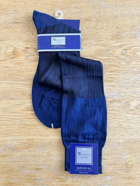 Men’s Vannucci Couture Nylon Sheer Socks. Dark Navy. OtC. Ribbed. UK 7-12.