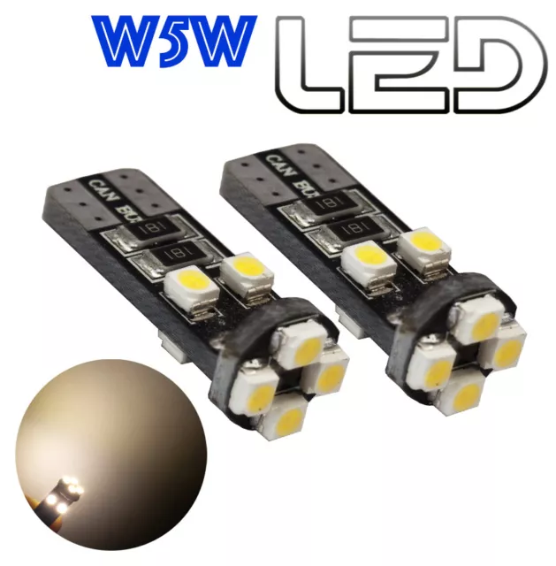 2 Ampoules w5w T10 8 Led 4300K Veilleuses Habitacle Plafonnier  Anti Erreur ODB