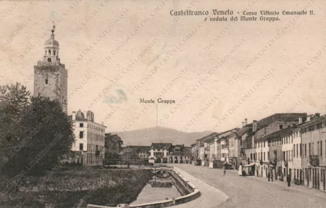 1922 Saluti da CASTELFRANCO VENETO Corso V. Emanuele II Grappa Treviso Cartolina