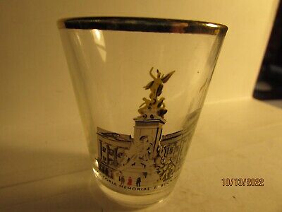 Victoria Memorial & Buckingham Palace Shot Glass - gold rim- made in France-nice