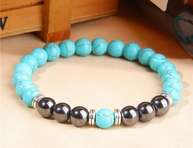Bracelet en Pierre Naturelle - Howlite / Turquoise avec sa perles fant