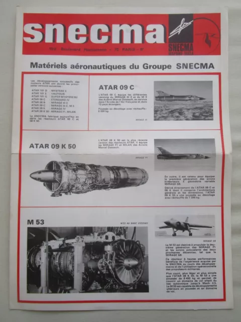 Document Snecma Materiels Aeronautiques Atar M53 Mirage Olympus 593 Tyne Larzac