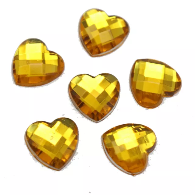 200 Gold Acrylic Faceted Heart Flatback Rhinestone Gems 10X10mm No Hole