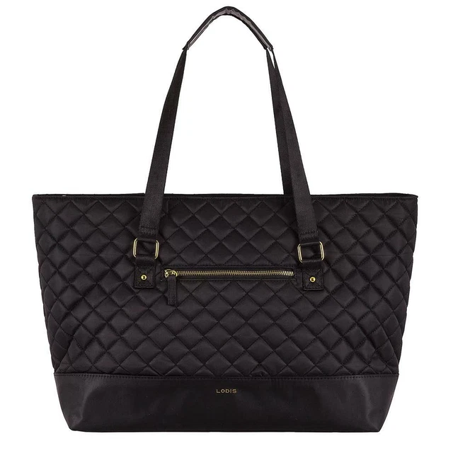 Lodis Quilted Nylon Laptop Tote Bag Black/Rose