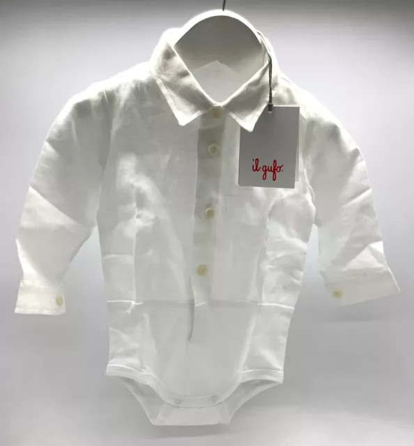 Il Gufo Baby White Romper With Linen Shirt. Size - 6 Months