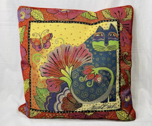 Abstract Cat Butterfly Art | Embroidered Throw Pillow Cover 18x18 Laurel Burch
