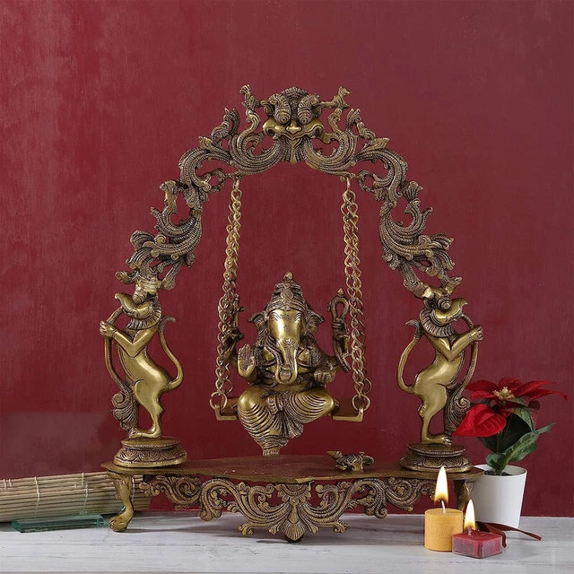 Brass Statue Ganesha on Jhula Swing Idol for Home Mandir