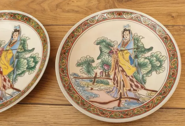 2x Vintage / Antique CHINESE EXPORT Hand Painted Gilded Plates Gold Imperial Old