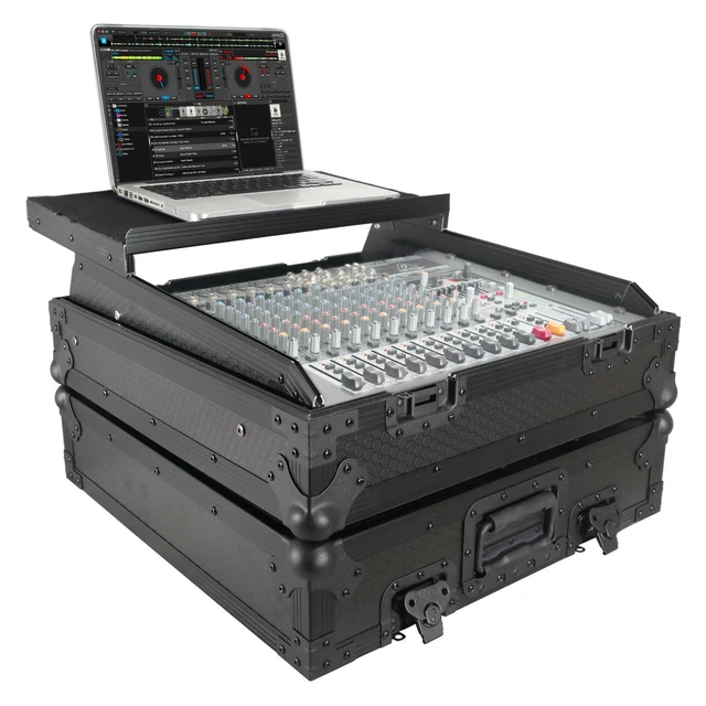 ATA DJ Road Case Black On Black 10U Top Mount 19" w Slanted Mixer Case