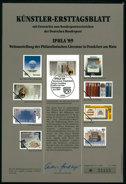 Germany Art-Sheet 1989/07 Iphila Frankfurt/Main Literatur Unissued Drafts!!