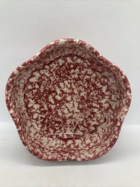 Roseville Spongeware Pottery Red Petal Scallop Bowl Gerald Henn