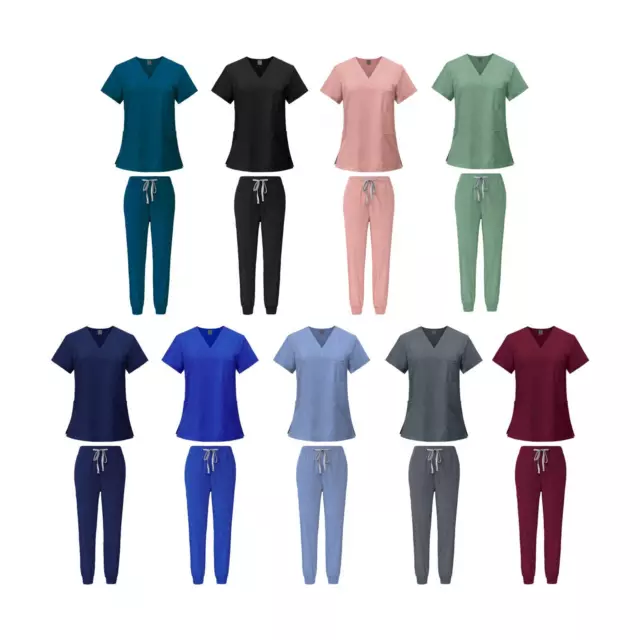 Women V Neck Nursing Uniforms Scrub Set Workwear Nurse Top Pants Work Clothing