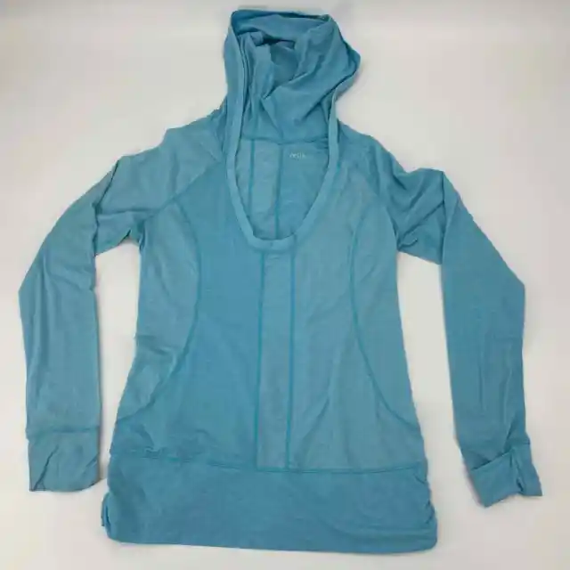 ZELLA Women's Athletic Shirt Size L Blue Long Sleeve Scoop Neck Hooded Pullover