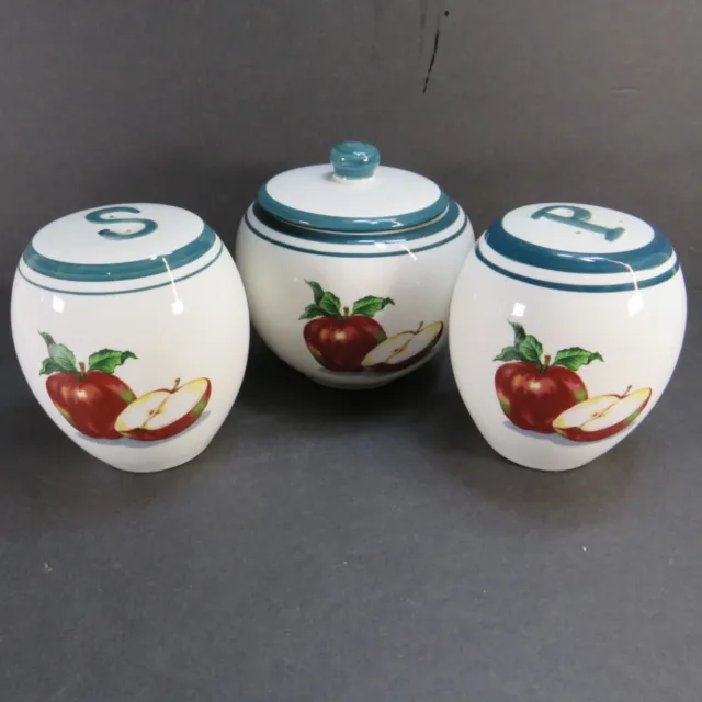 Totally Today In The Apple Pattern Salt Pepper Shakers & Covered Sugar Bowl SET