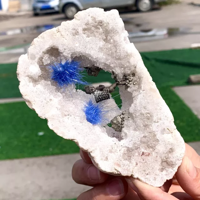 266G Rare Moroccan blue magnesite and quartz crystal coexisting specimen