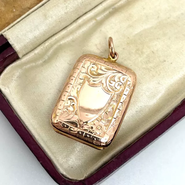 Antique 9ct Gold Locket Pendant 9k Gold 1912 Chester Hallmarked Shield Locket