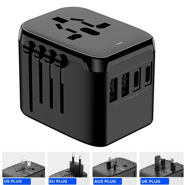 Universal International Travel Adapter USB 2 Type-C Charger 5A Worldwide Outlet