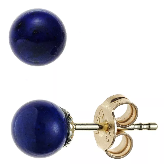 JOBO Ohrstecker Kugel 585 Gold Gelbgold 2 Lapislazuli blau Ohrringe Goldohrsteck