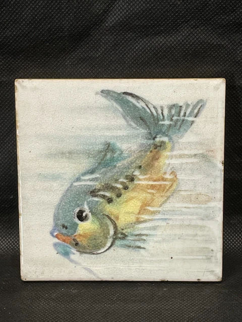 Vintage Minton Dunsmore Tile With Hand Painted Fish. 4” x 4”