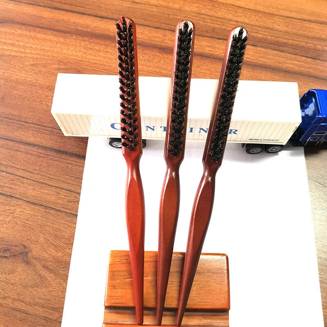Boar Bristle Hair Brush Slim Line Comb Wood Handle Professional Tip Tail Com BII