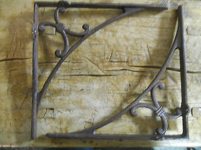 2 Cast Iron Antique Style HUGE Art Deco Brackets, Garden Braces Shelf Bracket