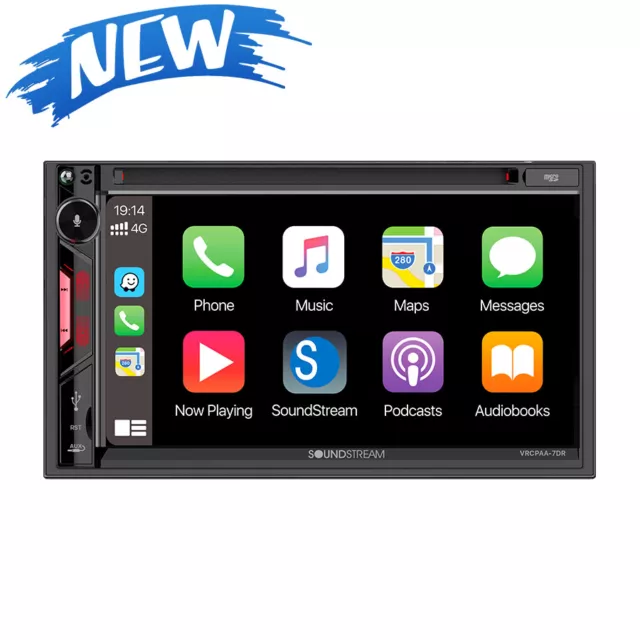 Soundstream Double Din 7" Dvd Cd Bluetooth Apple Carplay Android Auto Vrcpaa-7Dr