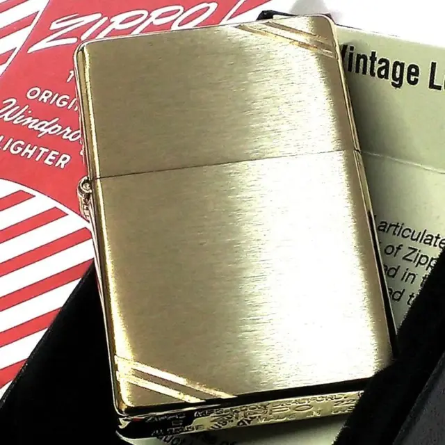 Zippo Oil Lighter 1937 Replica Flat Top Diagonal Line Plain Gold Brass Japan