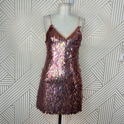 Alice + Olivia Contessa Embellished V Neck Dress Iridescent Pink XS *damaged