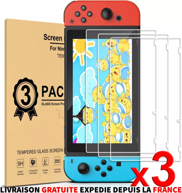 Pack-3 Protection Ecran Pour Nintendo Switch Vitre Verre Trempé HD Incassable