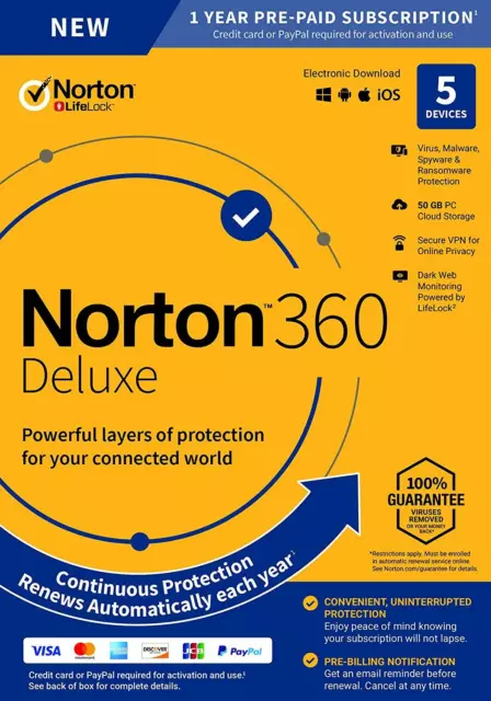 Norton 360 Deluxe 2024 5 dispositivi 5 PC 1 anno PC MAC Internet Security 2023