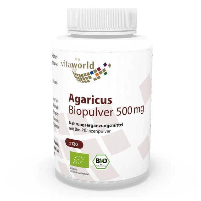 Vita World Agaricus blazei poudre qualité bio 500mg 120 Capsules Made in Germany