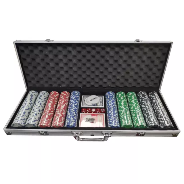 500 Piece Texas Hold Em Poker Set Carry Case Cards Deck Chips Dice Casino Game 2