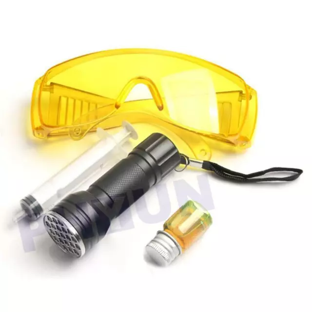 A/C System Leak Test Detector Kit UV Flashlight Glasses Dye +5ml Fluorescent Oil