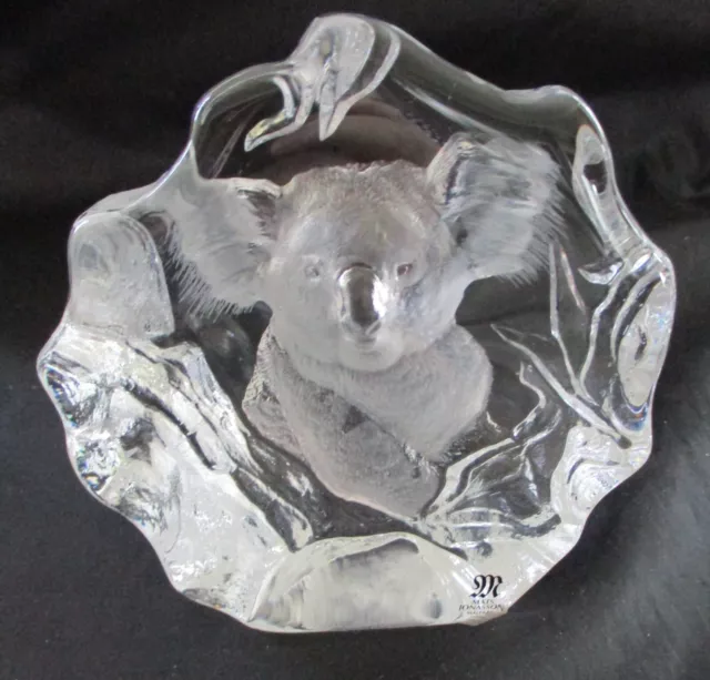 Mats Jonasson Sweden Lead Crystal Paperweight Sculpture Koala Bear Signed