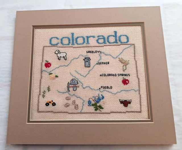 Colorado Counted Cross Stitch Completed Matted Greeley Denver Pueblo Springs