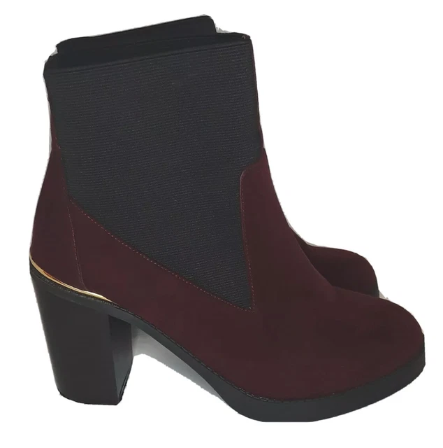 PRIMARK ATMOSPHERE FAUX Suede Ankle Boots Dark Red Size 9 9.50