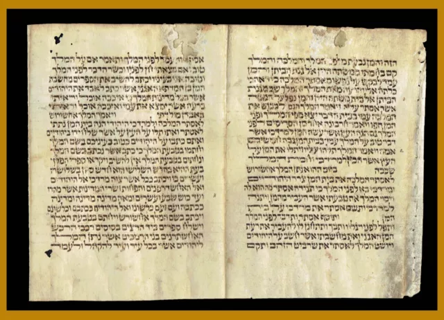 Ancient Bible Esther Scroll Manuscript/Leaf From Italy 200 Years Old, Judaica.