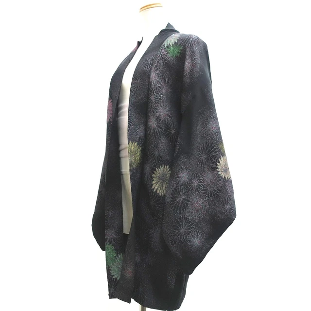 9092D3 Silk Vintage Japanese Kimono Haori Jacket Chrysanthemum Kikuzukushi