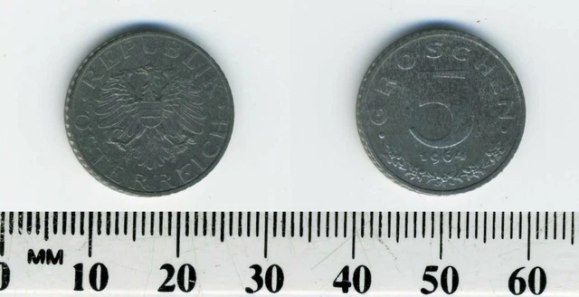 Austria 1964 - 5 Groschen Zinc Coin - Imperial Eagle with Austrian shield - #2 2