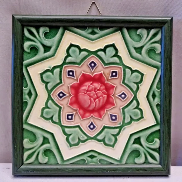 Antique Tile Majolica Japan Art Nouveau Architecture Geometric Flower Centra#418