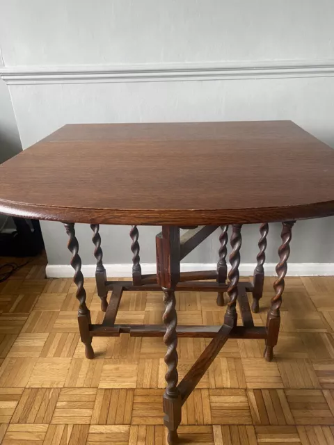 English Oak Table, Barley Twist Legs With Drop Leaf Top, And Folding Legs