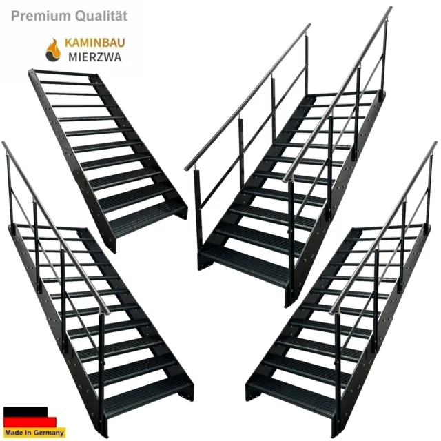 Premium Treppe 11 Stufen Anthrazit Breite 60-140cm  H:209cm Außentreppe Geländer