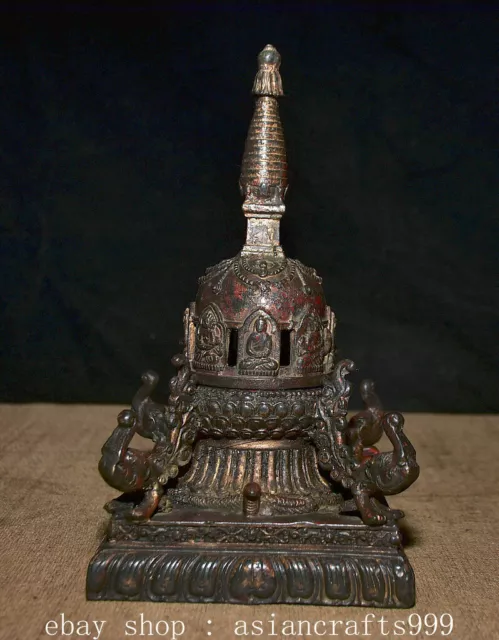9.2"Alte Tibetische Kupfer vergoldete Fengshui Buddha Kwan-yin Stupa Turm Statue