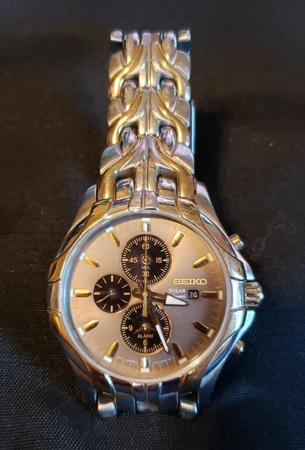 MEN S SEIKO V172 0AK0 Chronograph Solar Quartz Two Tone Stainless