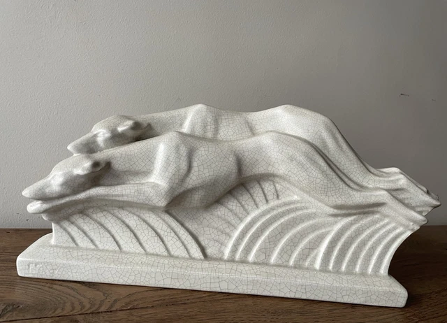 PAIRE DE SERRE-LIVRES en Faïence Craquelée Et Dorée ART DECO Signé