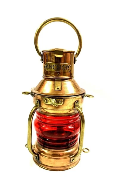 Vintage maritime Boot Schiff Laterne Licht nautischen Anker Kupfer Öllampe...