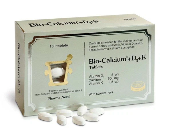 PHARMA NORD BIO-CALCIUM + D3 + K1+k2, 500mg, 150 Tablets £20.99 ...