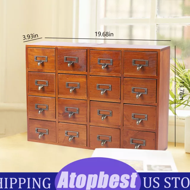 16 Drawers  Vintage Tabletop Library Card Catalog Cabinet Apothecary Storage Box