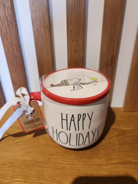 Rae Dunn x Peanuts Snoopy Christmas Happy Holidays double sided Mug W/ Lid